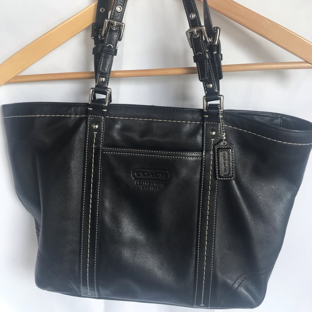 Black leather coach purse